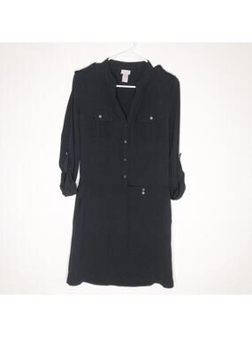 Cache black silver button utility shirt dress size 4